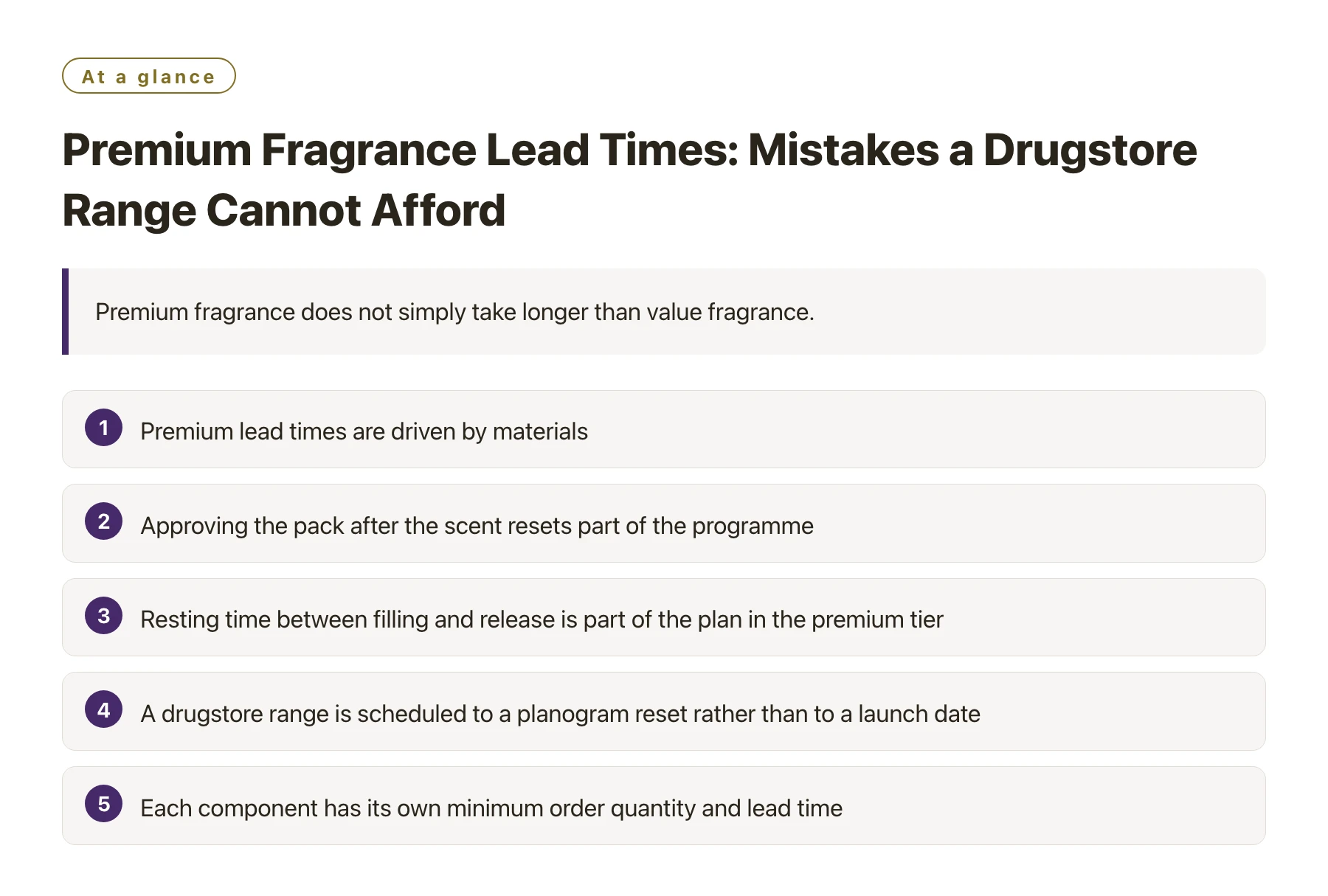 Premium Fragrance Lead Times: Mistakes a Drugstore Range Cannot Afford——全文要点速览