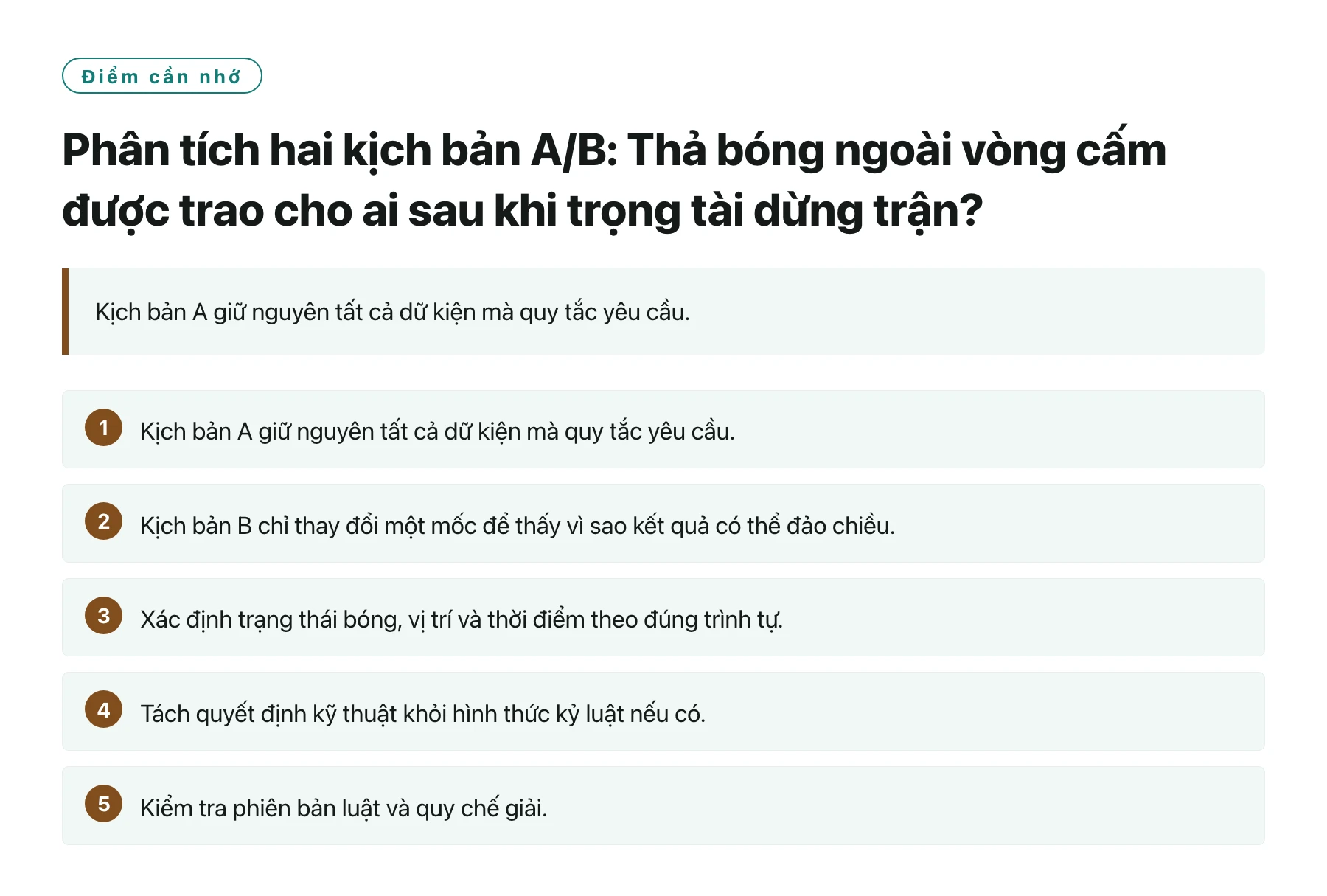 Phân tích hai kịch bản A/B: Thả bóng ngoài vòng cấm được trao cho ai sau khi trọng tài dừng trận?——全文要点速览